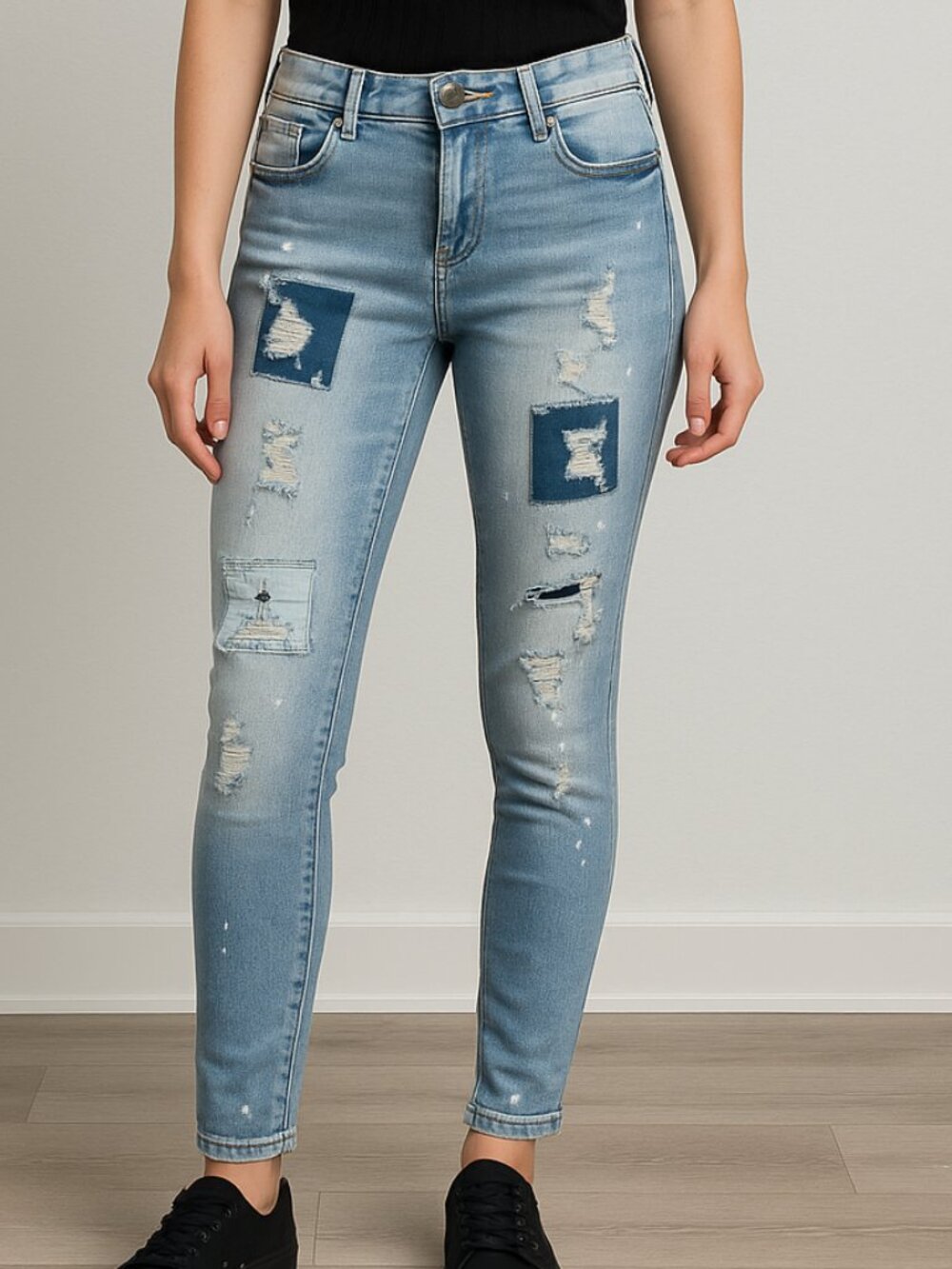 Vincent Distressed‎ Patchwork Skinny Jeans